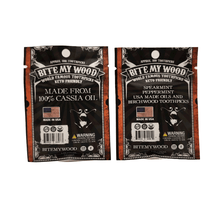 Load image into Gallery viewer, 2 Pack BiteMyWood Cinnamon and Mint Flavored Birchwood Toothpicks in 100 Qty Plastic Reusable Bags
