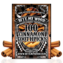 Load image into Gallery viewer, 2 Pack BiteMyWood Cinnamon and Mint Flavored Birchwood Toothpicks in 100 Qty Plastic Reusable Bags
