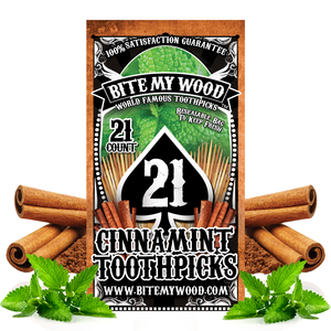 BiteMyWood Flavored Birchwood Toothpicks in Plastic Reusable Bag 21 qty 5 Flavors To Choose From