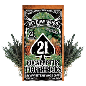 BiteMyWood Flavored Birchwood Toothpicks in Plastic Reusable Bag 21 qty 5 Flavors To Choose From