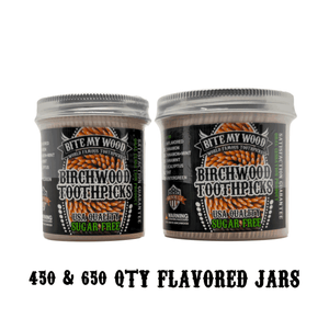 BiteMyWood Flavored High Quality USA Birchwood Toothpicks in Plastic Jars - 2 Sizes Available