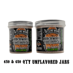 BiteMyWood Unflavored High Quality USA Birchwood Toothpicks in Plastic Tube Or Jars - 2 Sizes Available