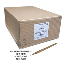 Load image into Gallery viewer, Birchwood Double Point Oversized Toothpicks In Master Case Cardboard Box 20x1600
